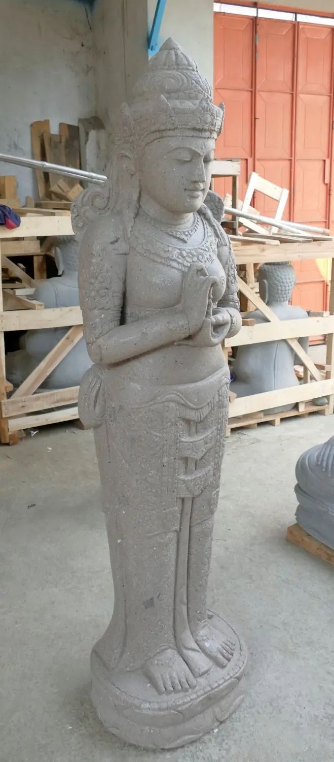 Artikelbild 2 des Artikels “Stehender Dewi Sri, Position Grüße das Rad drehend , 171 cm hoch Flussstein grau “